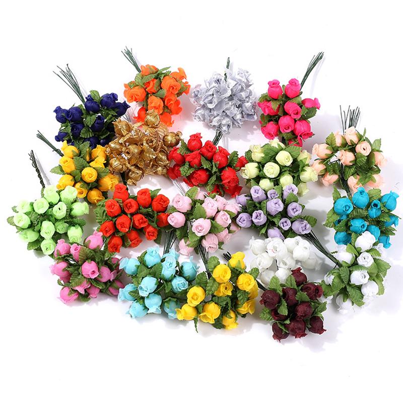 

60/120Pcs 6cm Artificial Rose Flowers Bouquet Silk Fake Flowers for Home Decor DIY Wedding Decor Craft Wreath Gift Accessories 60Pcs