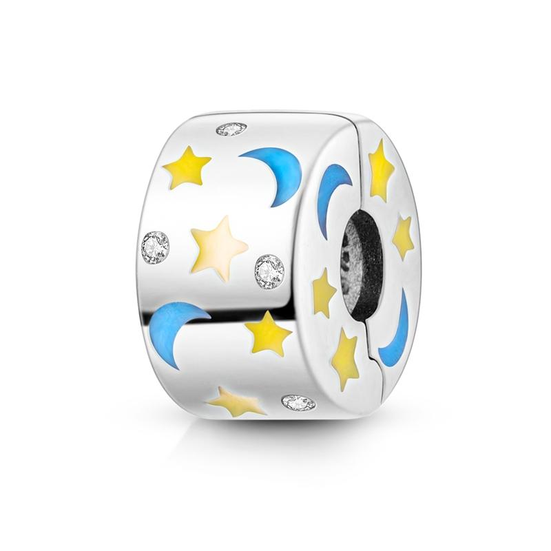 925 Silver Clip Charms with CZ Pave Round Beads Safety Chain Charm for Jewelry Making Fit Original Bracelet