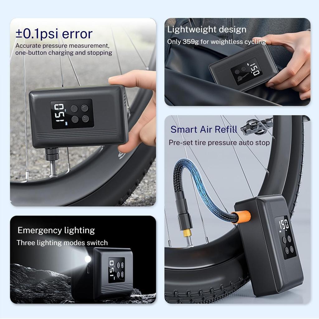    Electric ,  Electric Bike , 150 Psi High Pressure Fast/Intelligent Inflation, 29s Fast Inflation, Three Lighting Modes for Road Bike,