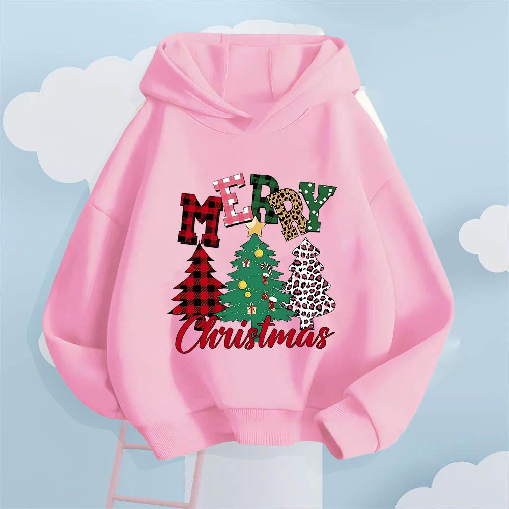 Creative Christmas Tree Pattern Children's Sportswear Autumn/Winter Fashion Gift Girls' Hooded Sportswear