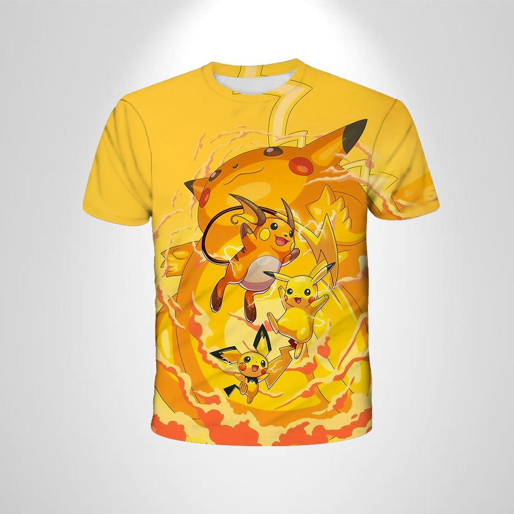 

Travel Parent-child Clothing Children s T-shirts Anime Pikachu Kids 3D Pokemon T-shirts Men s Clothing Boys Girls Short-sleeved 150cm