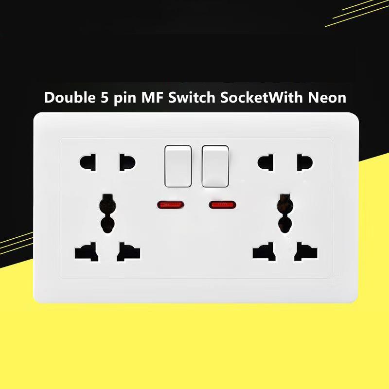 White Universal Wall Power Socket Supply Multifunctional 5-Pin Socket Electrical Switch With 2.1A 10W Dual Usb Type-C Charging