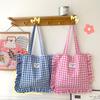 Fresh Plaid Ruffle Shoulder Bag Cute Lace Pillow Bag Daily Commute Tote Student Bag