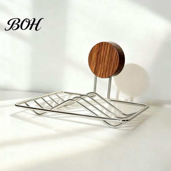 Easy Install Soap Rack Stainless Steel Dish, No-Drill Suction Cup Holder, with Removable Dish Double Slot Design, Drainage Tray for Bathroom