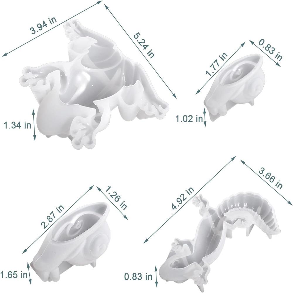 Silicone Lifelike Frog, Lizard, Snails Silicone Molds 4Pcs 3D Animal Epoxy Resin Mould  DIY Crafts