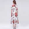 Elegant Gorgeous Flower Print Shirt Dress Women Summer Short Sleeve Collar Midi Dress with Sash Belt Vintage Style Party Wear