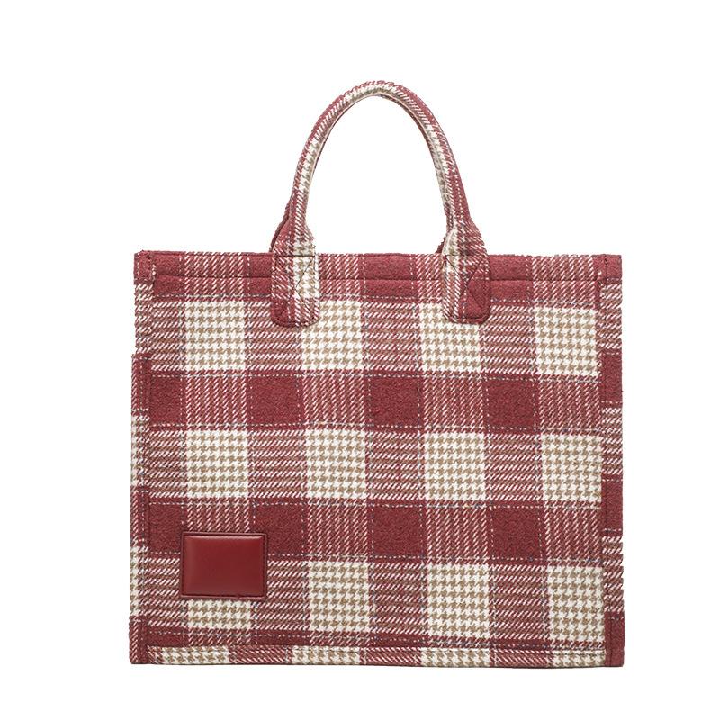 Houndstooth Large Capacity Tote Bag 2024 Trendy High-End Red Bag Wedding Bag Bride Bag Women's Daily Use
