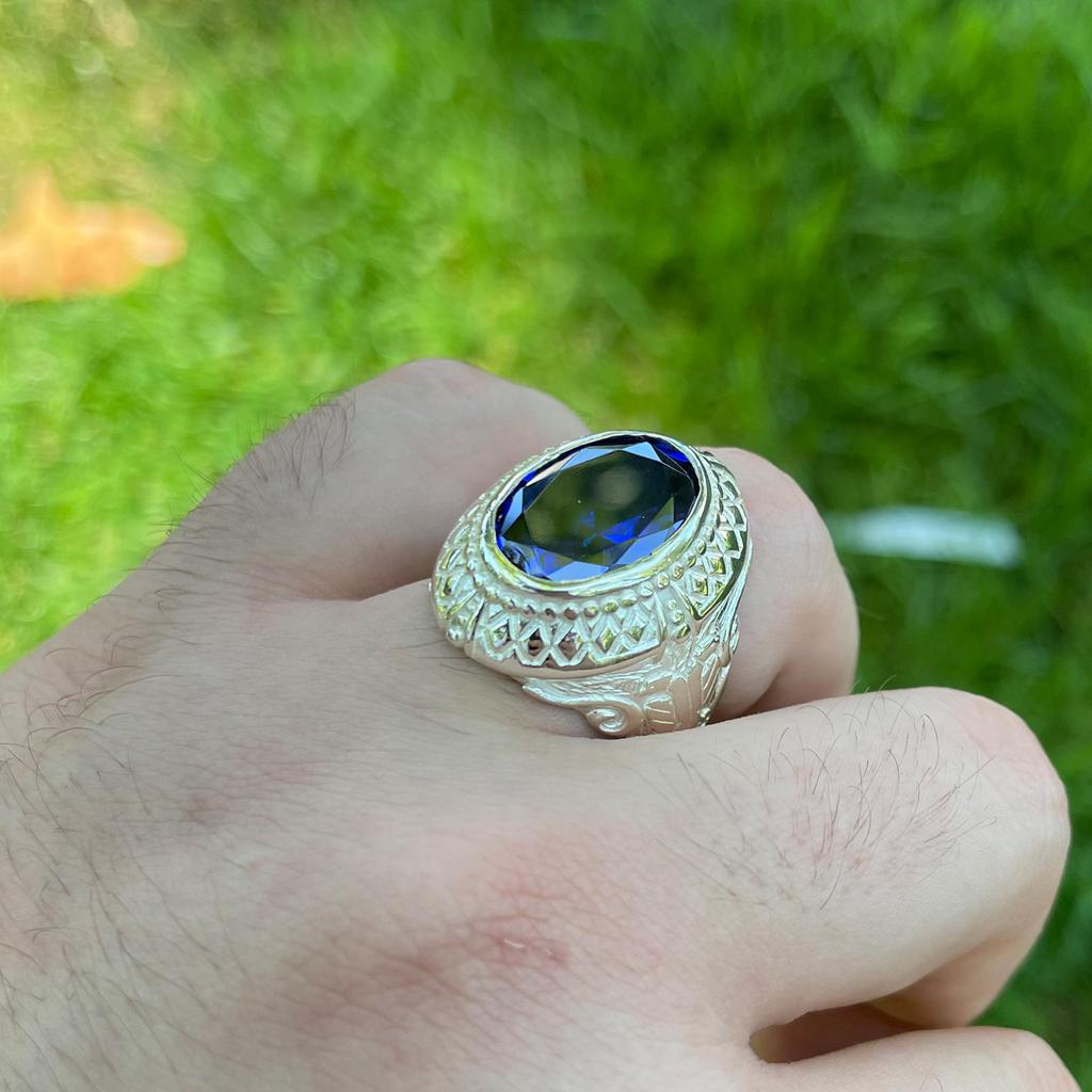 Tanzanite Stone Men's Ring - 925 Sterling Silver Turkish Handmade Ring for Men, Unique Design, Perfect Gift for Men