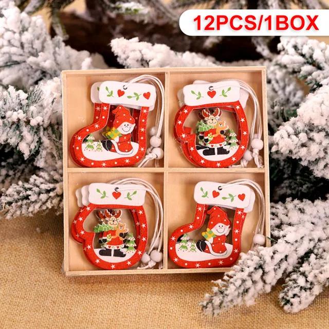 12Pcs Gingerbread Man Wooden Ornaments Xmas Tree Hanging Pendant Merry Christmas Decor for Home Party Navidad Gift New Year 2025