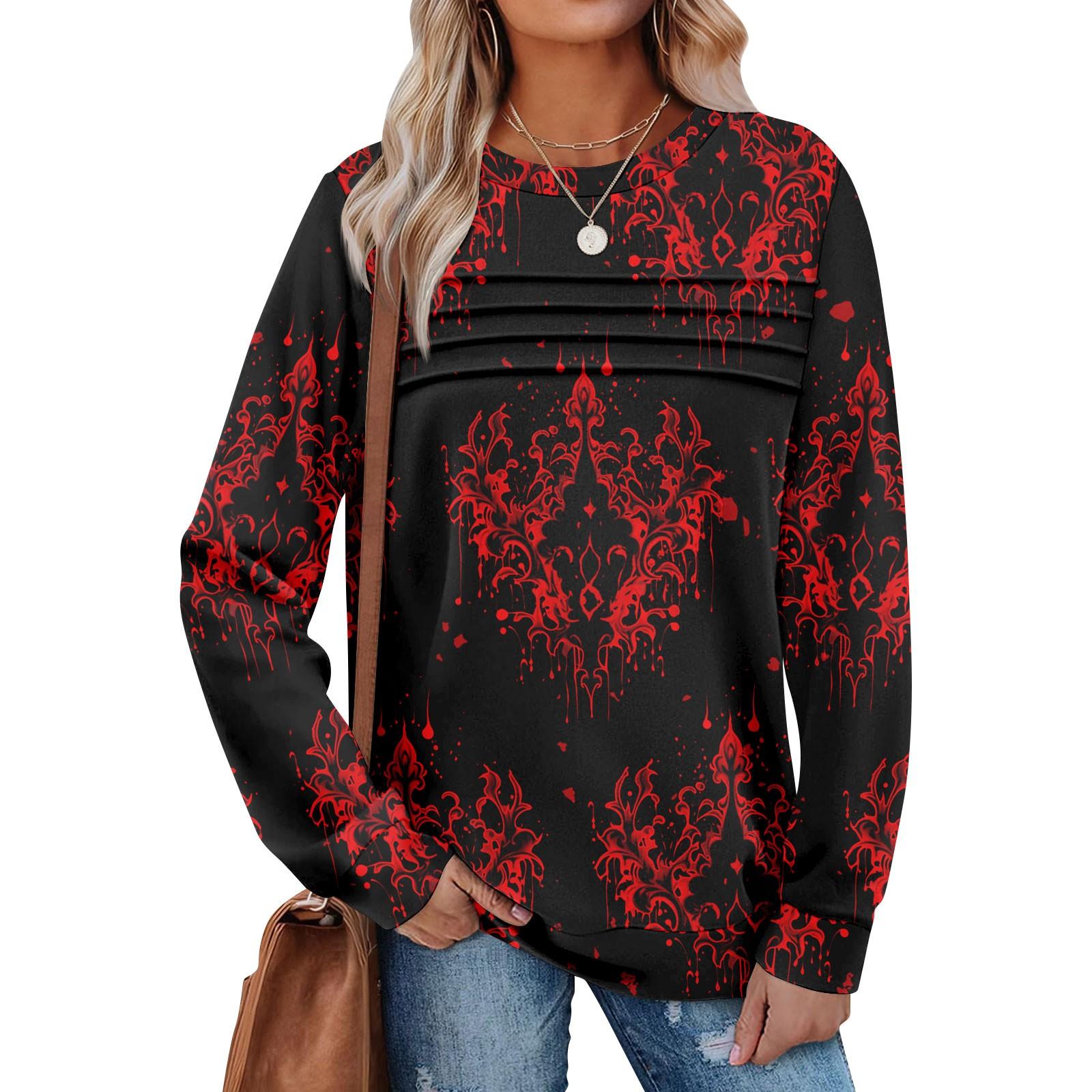 

Women s Casual Long Sleeve Round Neck Sweatshirt Fit Pleated Top XL чорний