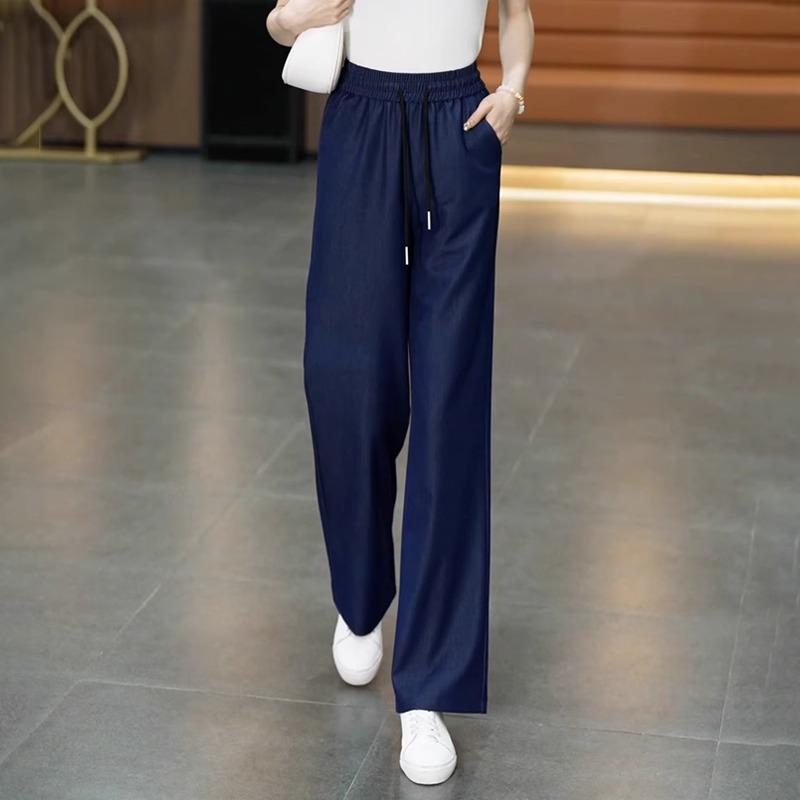 

Женские летние джинсы из тенсела с высокой посадкой и широкими штанинами 2025 29 [115-125 lbs] синий