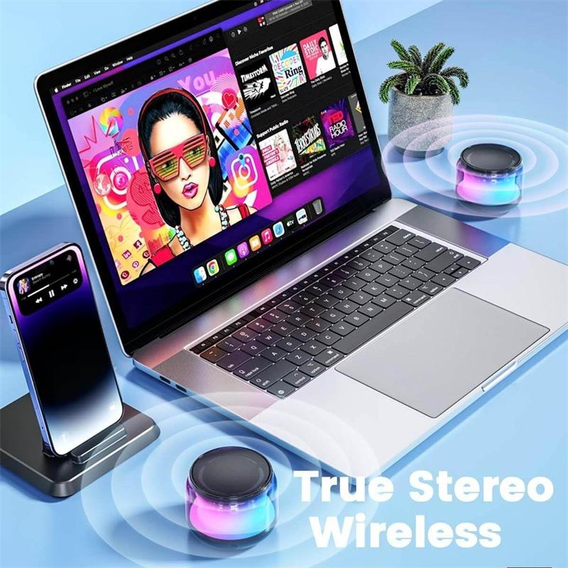 Mini Portable Bluetooth Speakers Wireless With Multicolour Lights, Stereo Pairing Desktop & Portable Wireless Speaker