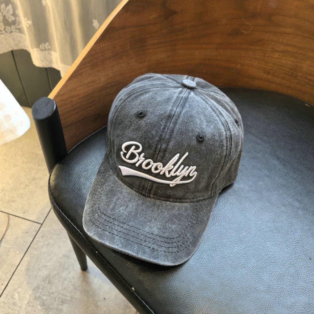 1pc Washed “Brooklyn” Embroidery Baseball Caps for Women,Breathable Korean Retro Style Unisex Trendy Summer Hats Sun Protection