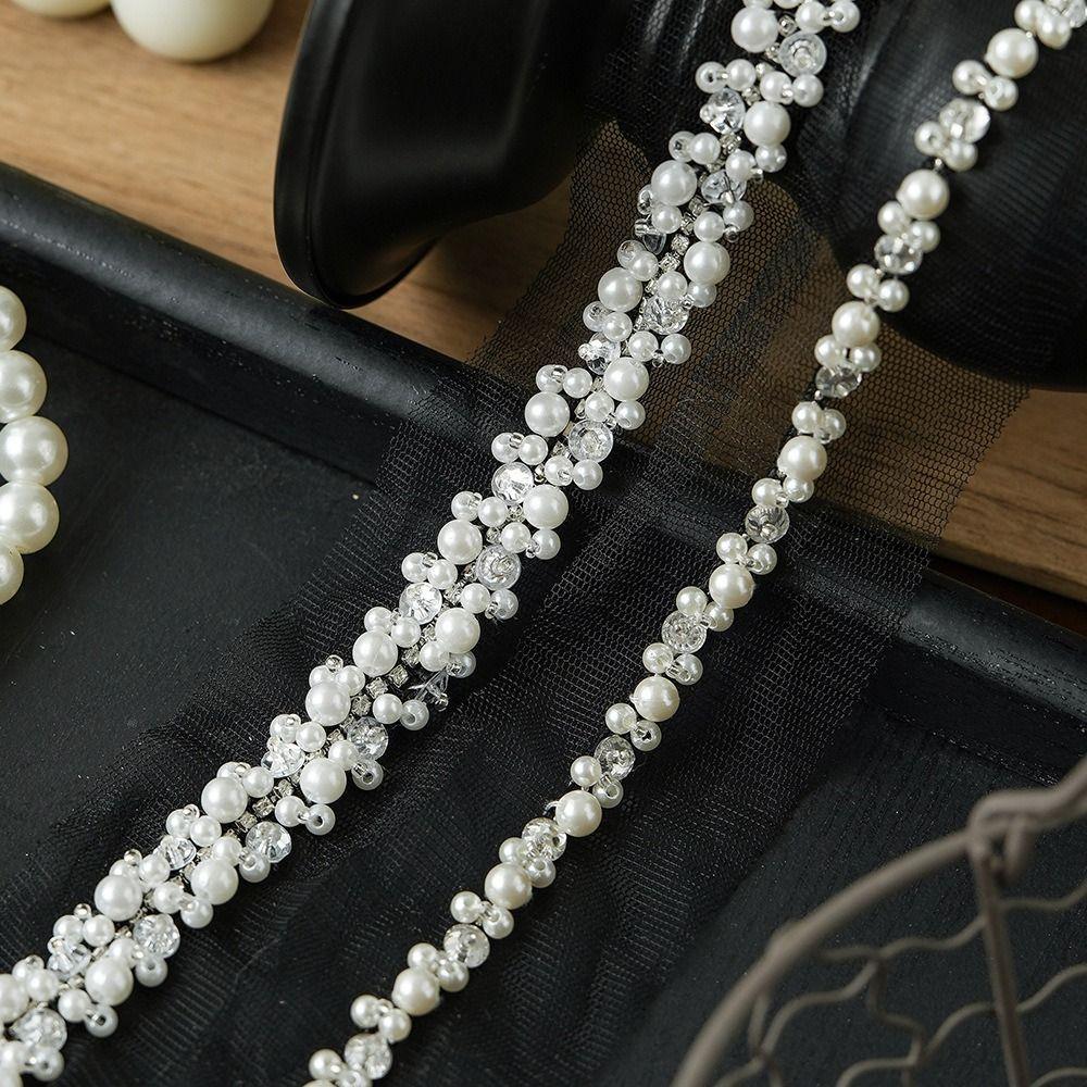 Breite 3,5/4cm Perlenbesetztes Band Strass-Spitzenbesatz Dekoration Applikation Besatzband DIY Nähen