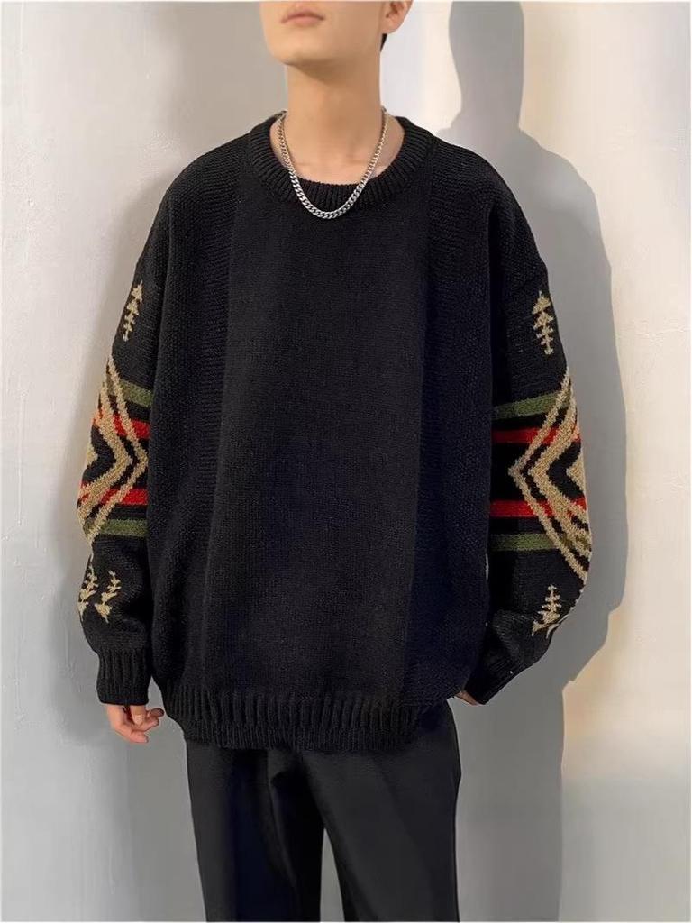 Men's Retro Ethnic Casual Sweater - Autumn/Winter Round Neck Knitwear