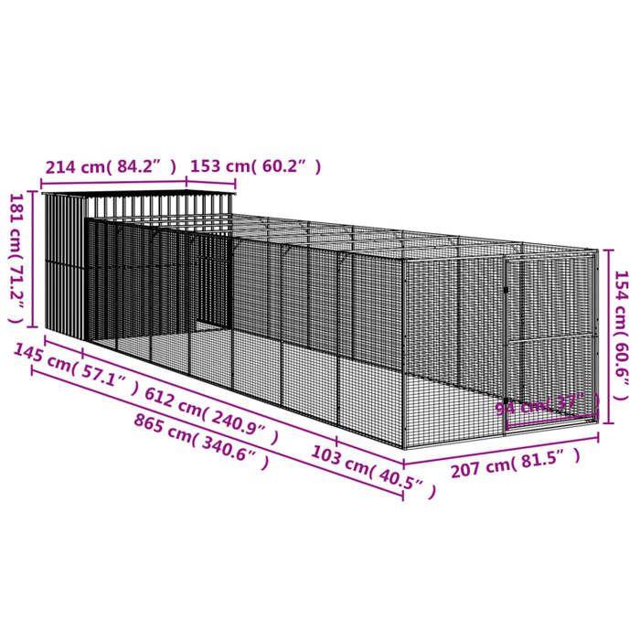 VidaXL Niche pour chien avec cour anthracite 214x865x181 cm, cage pour chien, abri pour chien, maison pour animaux, cages 3189122