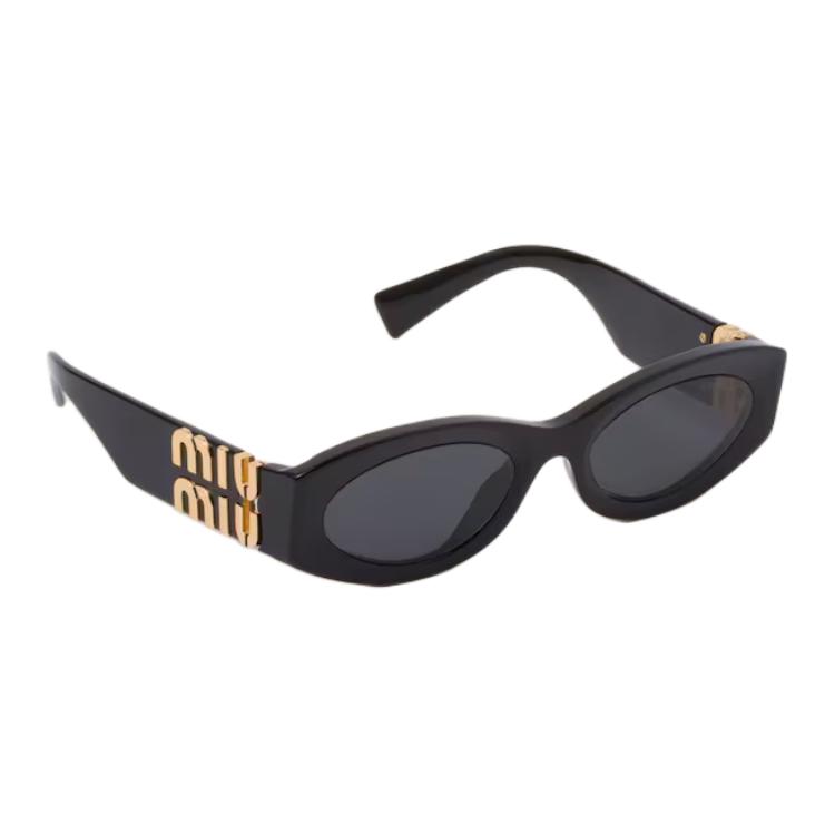 Miu Miu Logo Decorated Oval Sunglasses Women sunglasses Black SMU11W_E1AB_F05S0_C_054