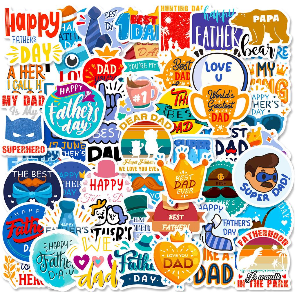50 Text Father's Day Stickers New Product Creative Thanksgiving Father's Day Birthday Greeting Card Decoration Stickers