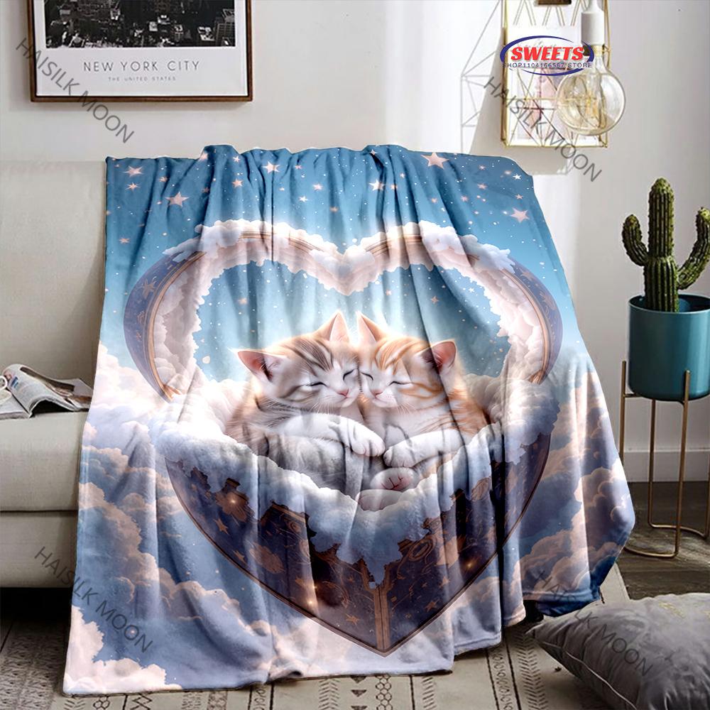 Cute Cat Print Queen Size Flannel Fleece Blanket, Super Soft Bed Blanket, Lightweight Fuzzy Cozy for All Seasons, Holiday Gifts