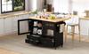 Mobiel keukeneiland met wielen en uitschuifbare eettafel, keukentrolley met wijnglashouder en opbergruimte, voor keuken en eetkamer (Zwart)