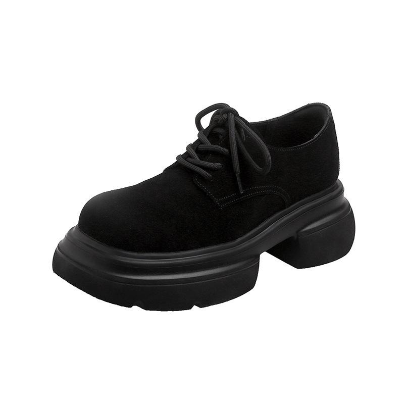 Scarpe piccole in pelle con plateau retrò da donna marroni nuove versatili scarpe da donna stile britannico allacciate scarpe a testa larga scarpe basse