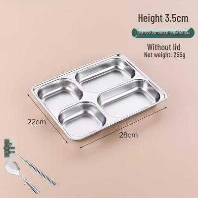 Food-Grade 304 Stainless Steel Four-Compartment Meal Tray