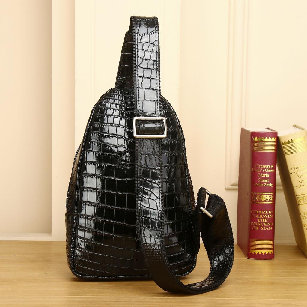 Crocodile Belly Pattern Men's Chest Bag High End Fashion Single Shoulder Diagonal Cross Bag Multi Layer Large Capacity Outdoor Chest Bag