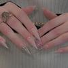 Minimalist Teardrop Ice Nude Detachable Fake Nails with Cross Decoration