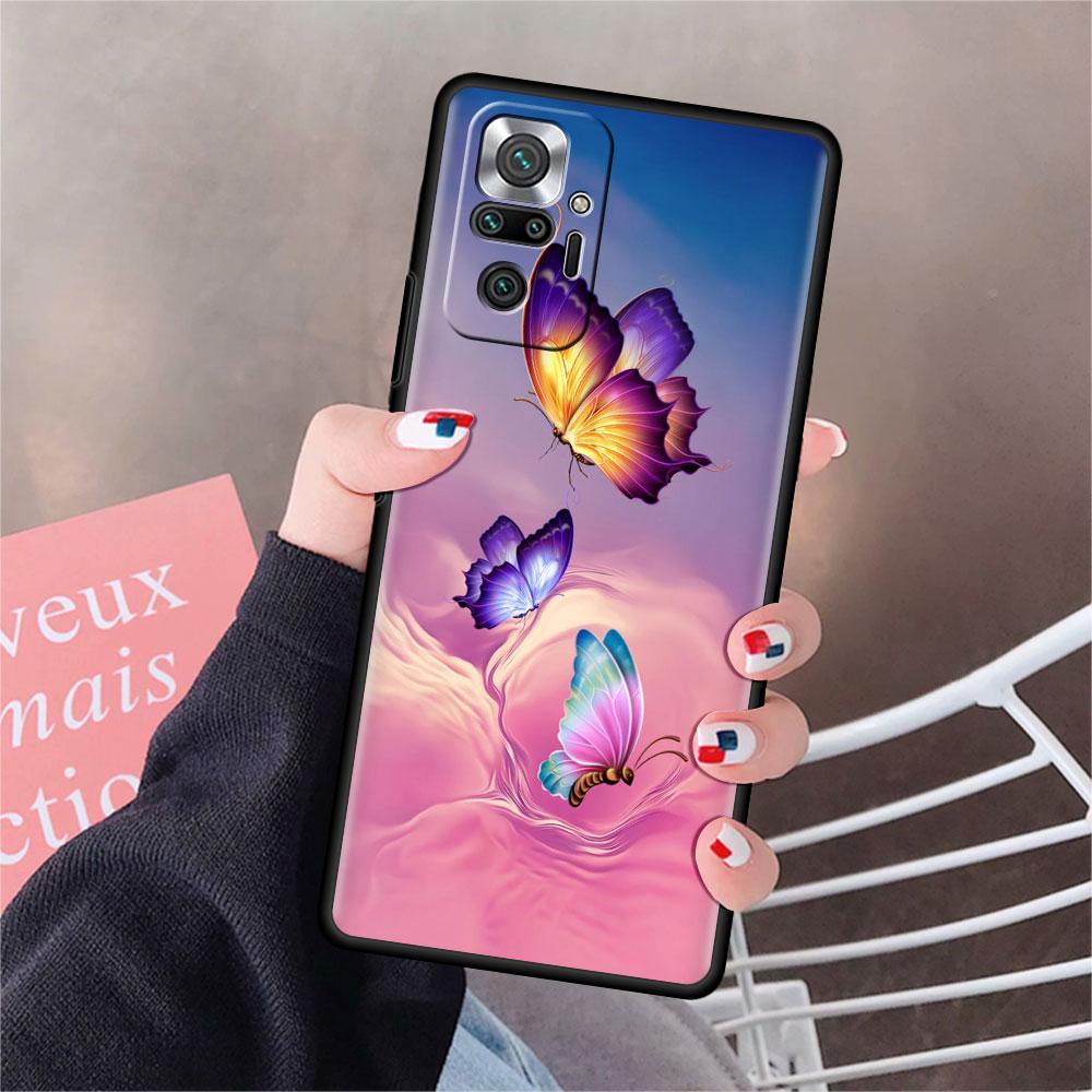 Funda Für Xiaomi Redmi Hinweis 10 9 11 Pro Weiche Telefon Fall 10S 9S K40 8 9A 9C 9T 7 10C 8T Silikon Abdeckung Diamant Blume Schmetterling