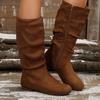Autumn Winter Pink Mid Calf Boots Women 2025 Fashion Faux Suede Pleated Boots Woman Plus Size 36-42 Flat Heel Long Botas Mujer