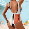 Women Plus Size Scoop Neck Wide Straps High Cut Geometric Printed One Piece Swimsuit