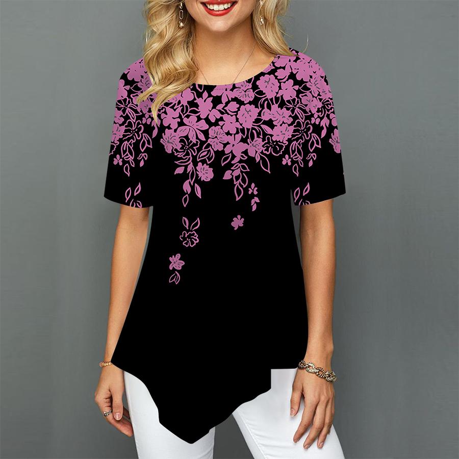 Женские футболки больших размеров с ярким цветочным принтом — фото 7
