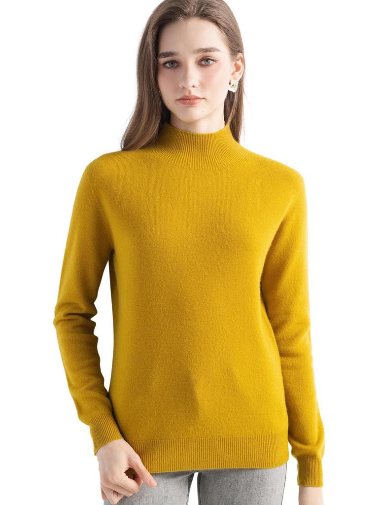 Women's Slimming Wool Long-Sleeve Half-High Neck Top - Solid Color, Versatile Basic