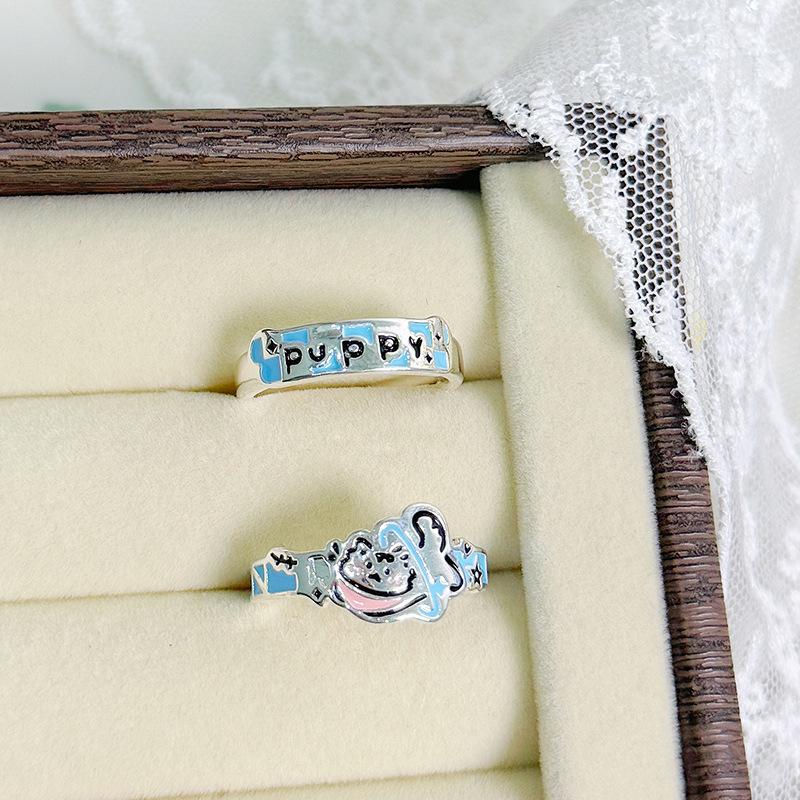 Unique Fun Puppy Open Ring Light Luxury Niche Design Sense Couple Pair Ring Cute Childlike Index Finger Ring