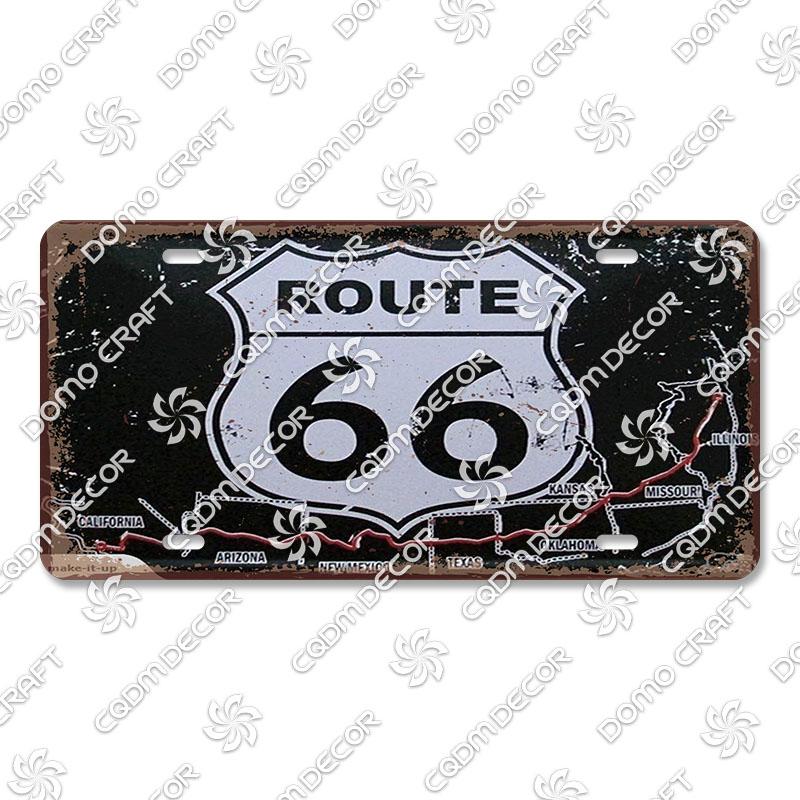 Retro Route 66 License Metal Tin Signs Vintage Road Trip Car Metal Plate Garage Club Gas Station Car Wall Decor