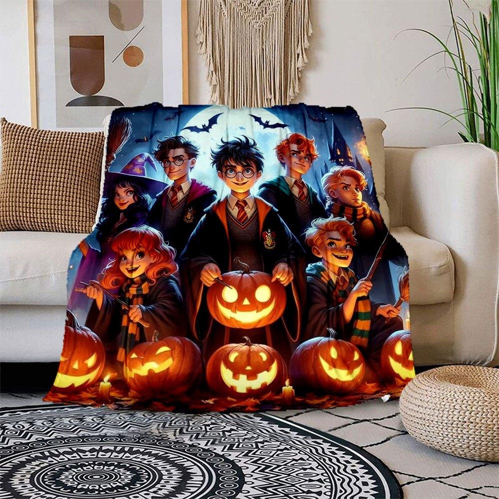 Halloween Wizard Party Decorations: Pumpkin Lanterns & Broomsticks SetBlanket Flannel for Sofa, Bed, Travel, Camping, Office, Couch, Chair