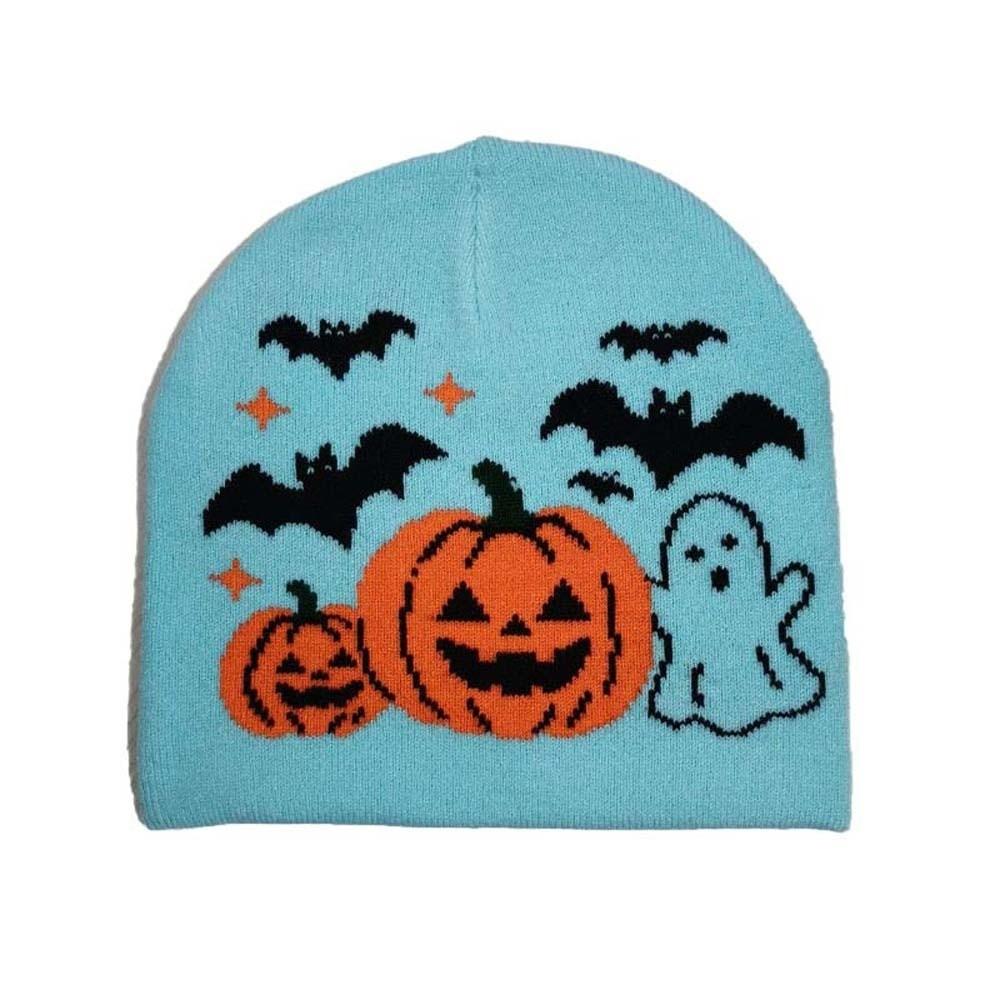 Thermal Halloween Beanie Elastic Pumpkin Bonnets Jacquard Knit Cap Ghost Skullies Youth