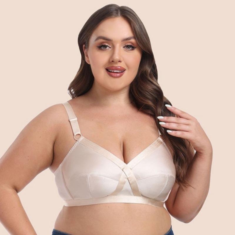 European and American Satin Ultra-thin Large Size Bra Full Cup French Style Without Steel Ring Underwear