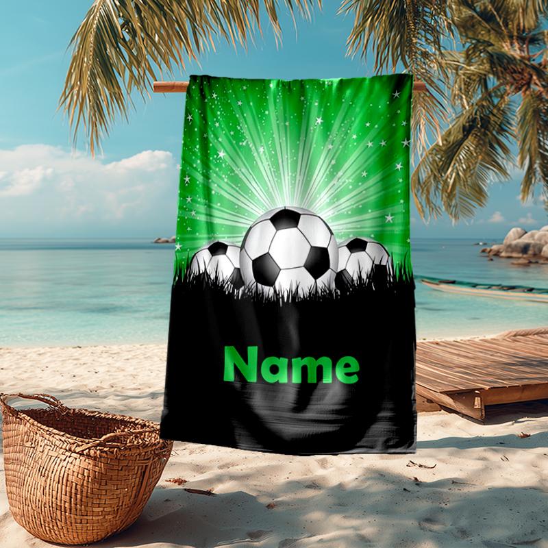 Custom Name Ultra-Soft Beach Towel with Soccer Theme,Ideal for Pool - Camping, Diving - Perfect Travel Essential, Vibrant Beach Towel.