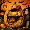 Indoor Halloween Ornaments Centerpiece Pumpkin, Wooden Pumpkin Ornament with Miniature Scenes, Rustic Unique Table Centerpieces Skeleton for Farmhouse