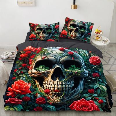 Juego de Ropa de Cama Calavera Rosa Juegos de Edredón de Dibujos Animados Doble Queen King Twin Tamaño Completo Juego de Funda Nórdica Ropa de Cama Blanca para Niños Niñas
