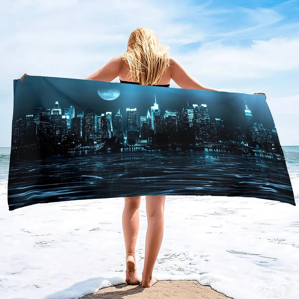 Cyber Style City Night Scene Sand Towel Beach Blanket Sand Free Microfiber Quick Drying Swimming Pool Towels Camping Towels