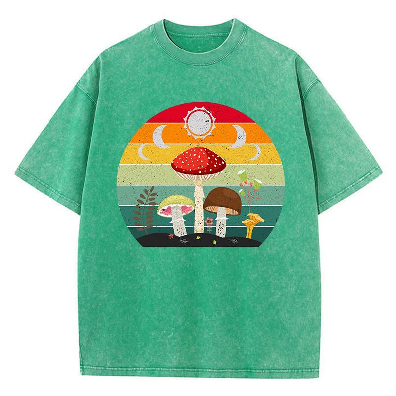 Cottagecore Aesthetic Mushroom Moon Design Washed T-Shirt Women Cotton Vintage Clothes Casual Sportswear Summer T Shirt