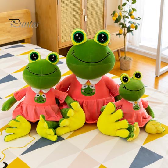 Frog Prince Princess Plush Doll Toy, Cute Stuffed Animal with Striped Shirt/Skirt, Gift for Kids Lovers Soft Pillow Bedroom, Birthday Cartoon