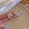 Korean Flower Stud Earrings for Women Rhinestone Faux Pearl Drop Earrings Elegant Ear Studs Spring Birthday Prom Jewelry Gift