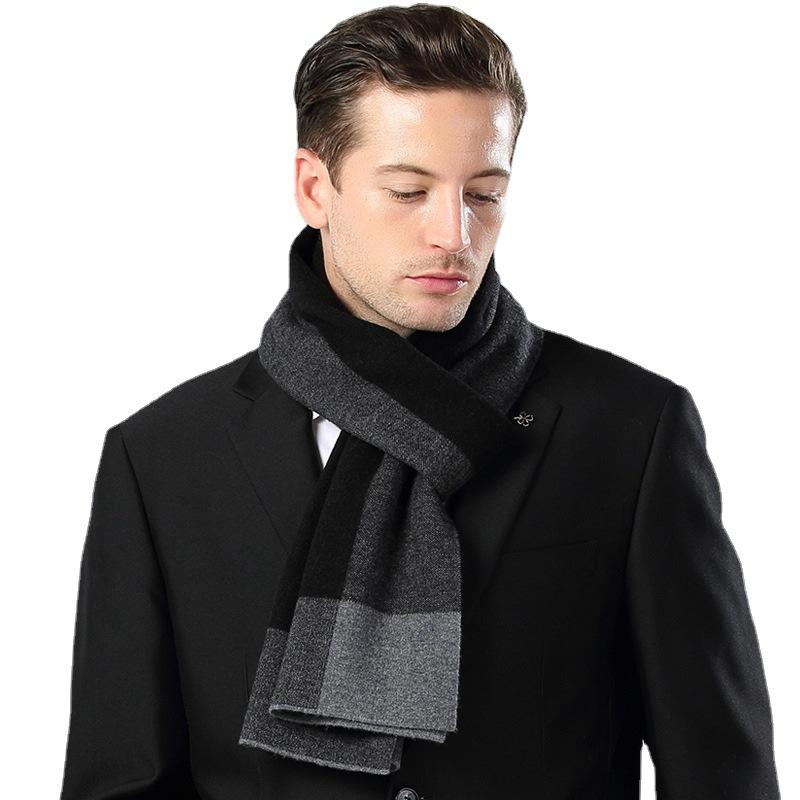 Pure cashmere men's scarf knitted plaid trendy business men's scarf knitted scarf warm plaid scarf