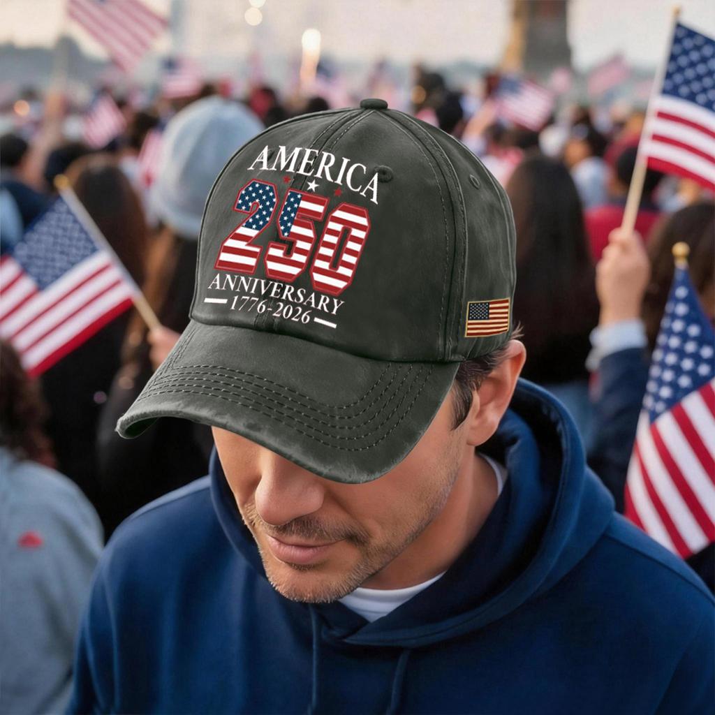 America 250 Anniversary 1776 2026 Baseball Adjustable Fit Embroidered Cotton Casual Hat Patriotic Design Headwear