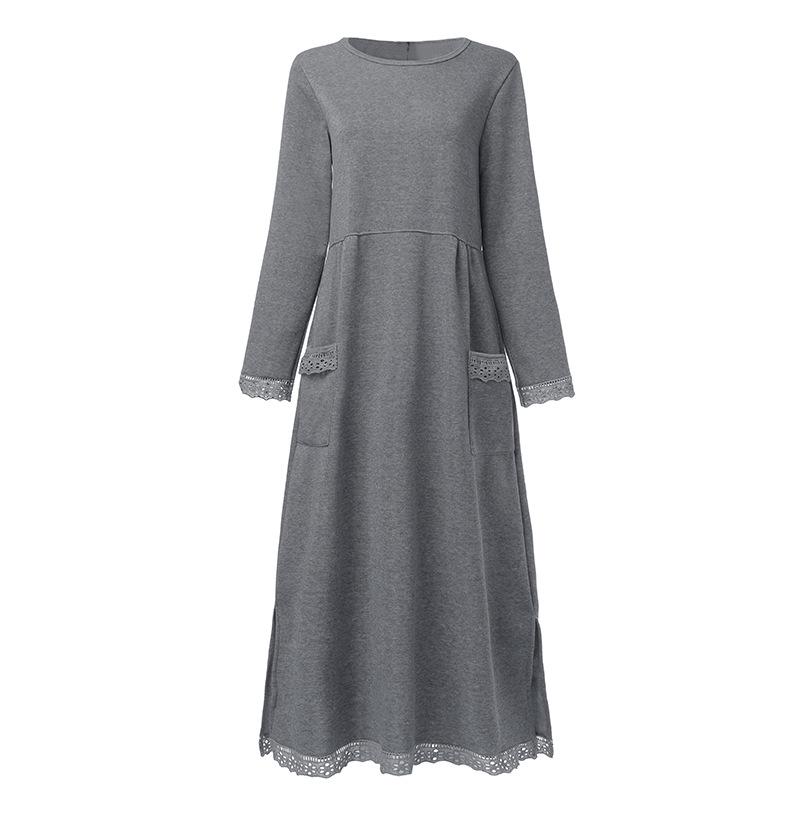 Rochie de toamnă tricotată cu dantelă și lână, mărime mare, largă