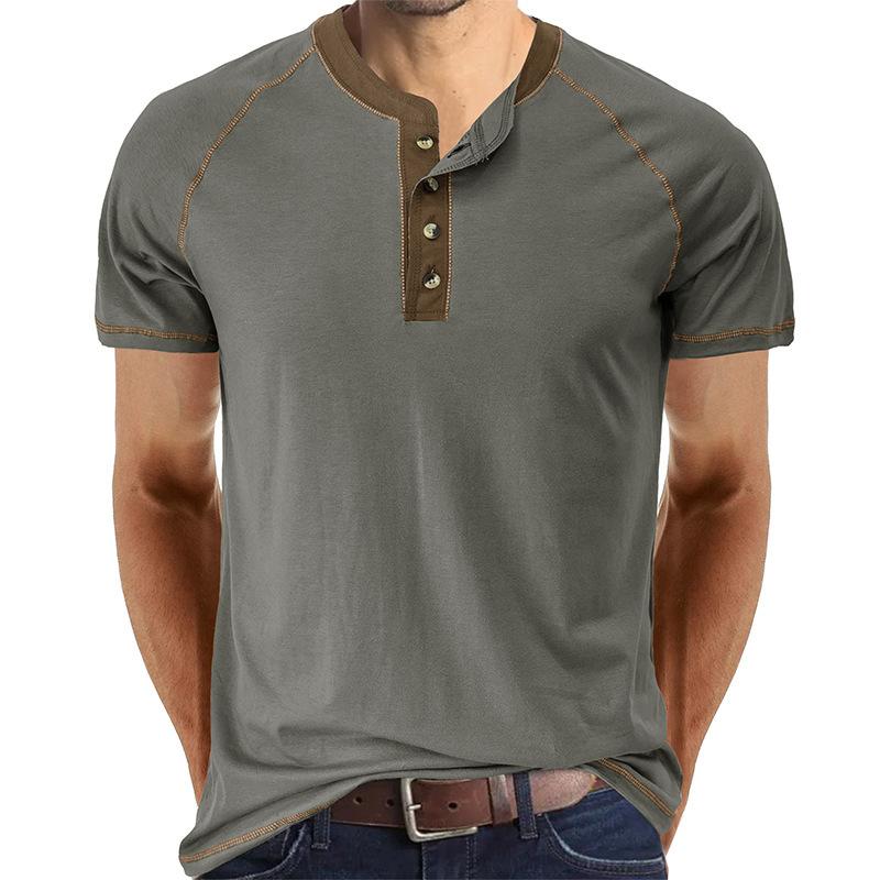 

Summer New Men s Henley Shirt Short-sleeved T-shirt Men Men s Colour Blocking Body Shirt Men S темно-серого