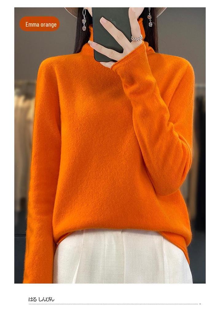 Women's Plus Size Mock Neck Wool Sweater: Soft, Skin-Friendly, Rolled Hem, Perfect for Autumn & Winter.
